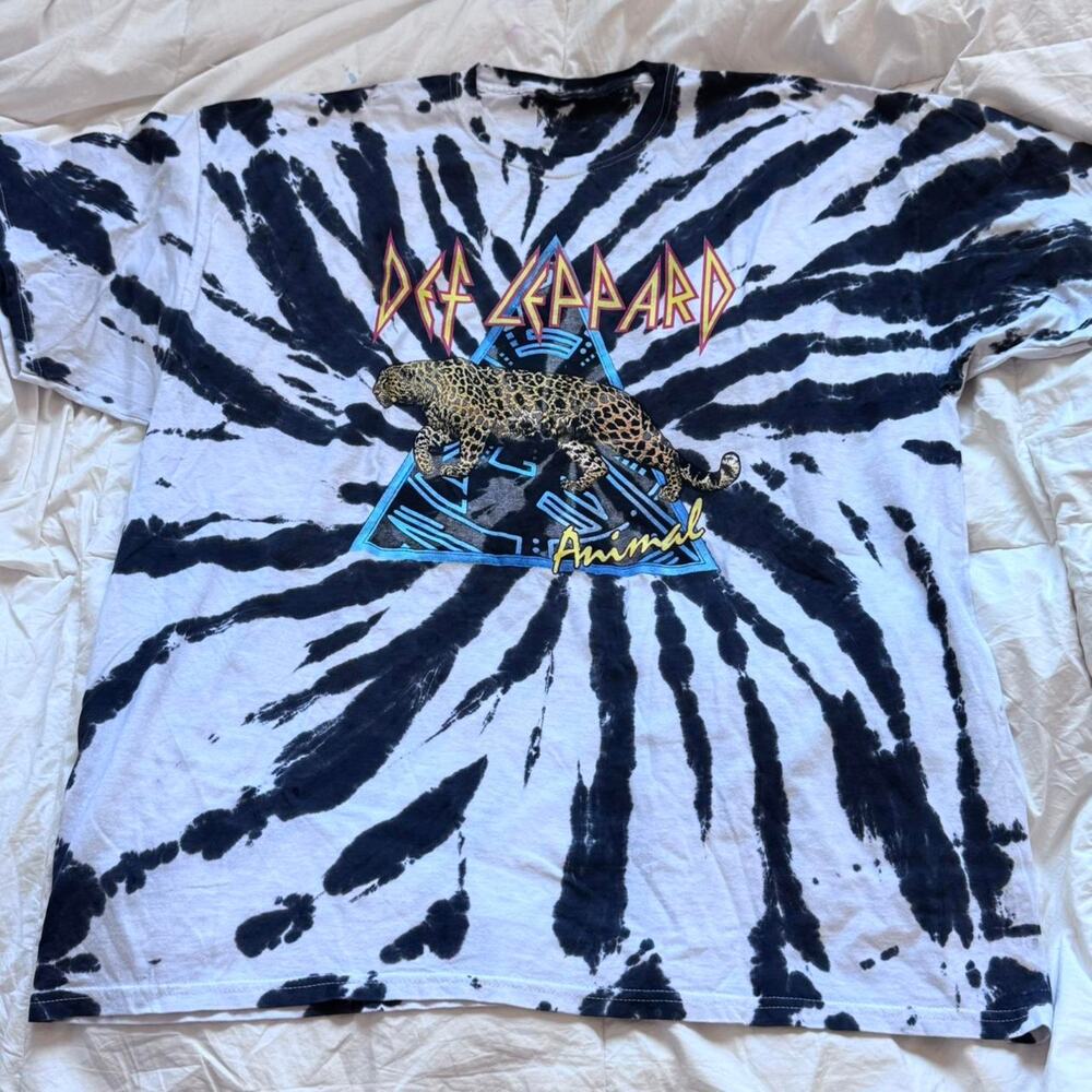 Def leopard graphic band tee XL black white tie dye casual grunge oversize - Picture 4 of 7